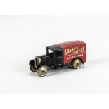A Pre-War Dinky Toys 28h 'Sharps Toffees' Delivery Van, type 1, black/red body, gold wash wheels,