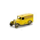 A Pre-War Dinky Toys 28n 'Meccano' Delivery Van, type 1, yellow body, gold wash wheels, tinplate