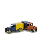 Pre-War Hornby Series (Dinky) 22d Delivery Vans, two examples, orange/blue, blue/yellow, both