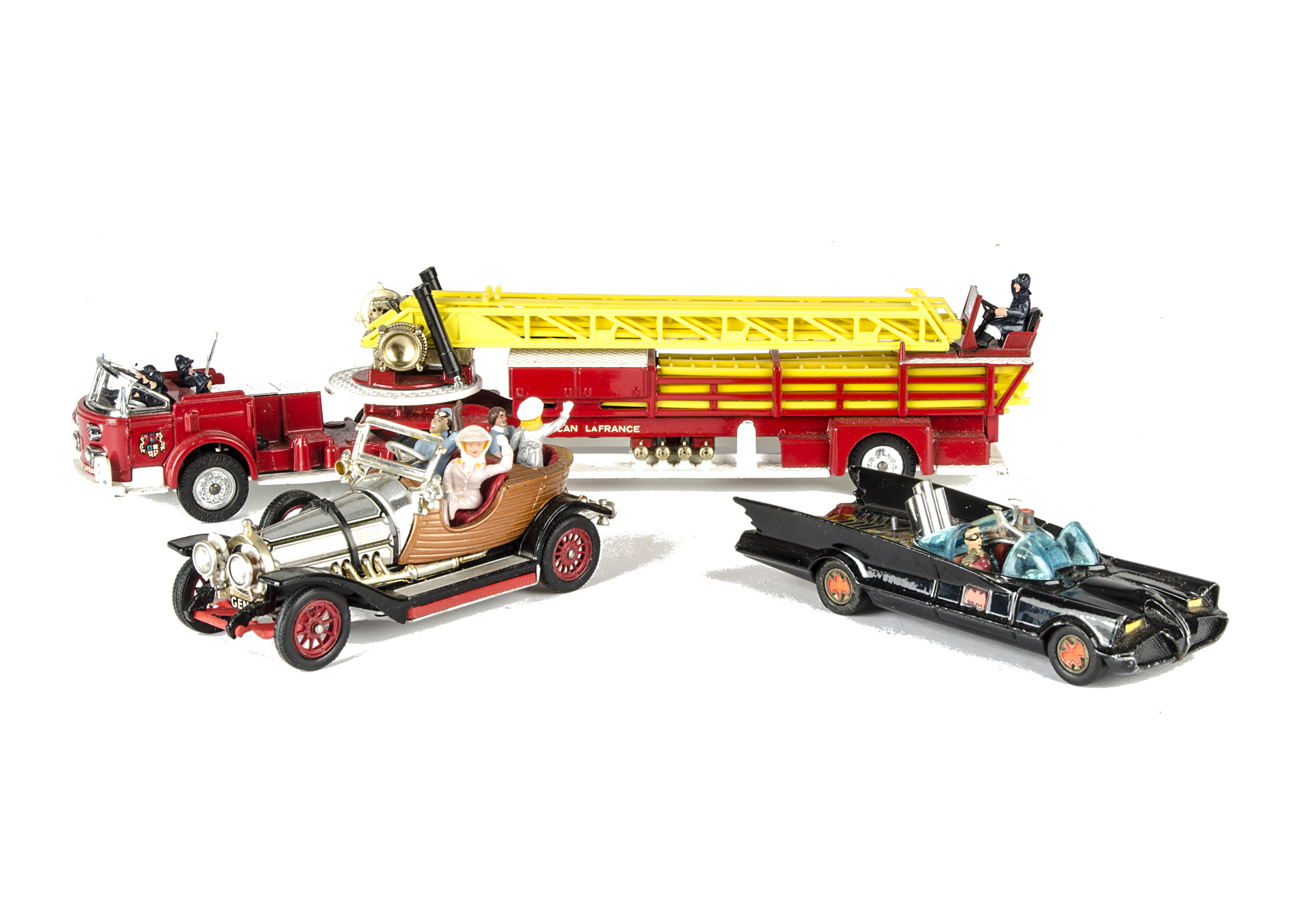 Corgi unboxed Chitty, Batmobile and American La France Fire Engine, chitty Chitty Bang Bang with