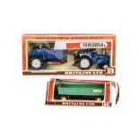 Britains boxed set 9630 Ford Tractor and Rear Dump, G-VG, and 9558 8 wheeled trailer P, (2), 9630