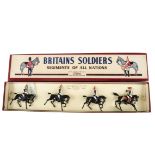 Britains set 2 Royal Horse Guards, restrung in ROAN box, last version 4 pce set, VG in VG box, all