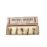 Britains set 212 Royal Scots, restrung in original ROAN box, last version 5 pce set, VG in G box,