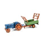 Britains spud wheel Fordson Super Major tractor with 130F 2 wheel cart, cart with raves,