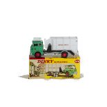 A Dinky Toys 978 Refuse Wagon, green cab, grey body, red interior and hubs, two plastic dustbins, in