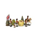 Elastolin 70mm Scottish troops, VG, (11 inc officer, mounted officer and flag bearer), 60mm US