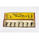 Britains set 2080 Royal Navy, 7 pce 1960 version, restrung in Types of the Royal Navy box, VG in