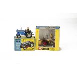 Corgi Toys Tractors, 67 Ford 5000 Super Major Tractor, with driver, grey plastic hubs, 73 Massey-