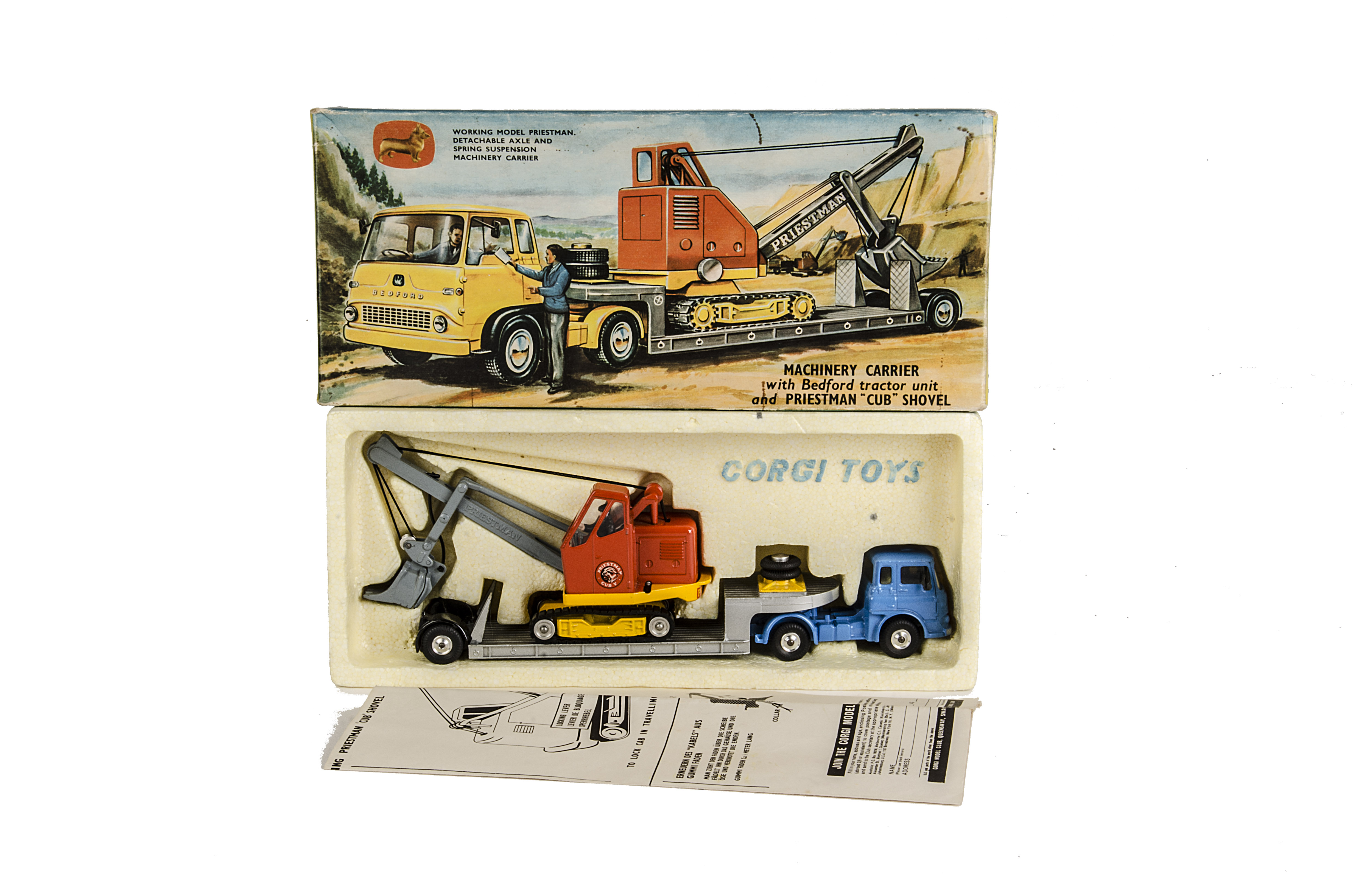 A Corgi Toys Gift Set 27 Machinery Carrier, with Bedford Tractor Unit and Priestman Cub Shovel, in