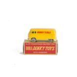 A Dublo Dinky Toys 071 Volkswagen Delivery Van, yellow body with red logo, grey knobbly wheels, in
