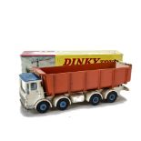 Dinky Supertoys 925 Leyland Dump Truck, white cab and chassis, blue cab roof, orange tipper, 'SAND