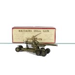 Britains boxed 155mm Gun set no. 2064, 1953 khaki version with aluminium shells and box with photo