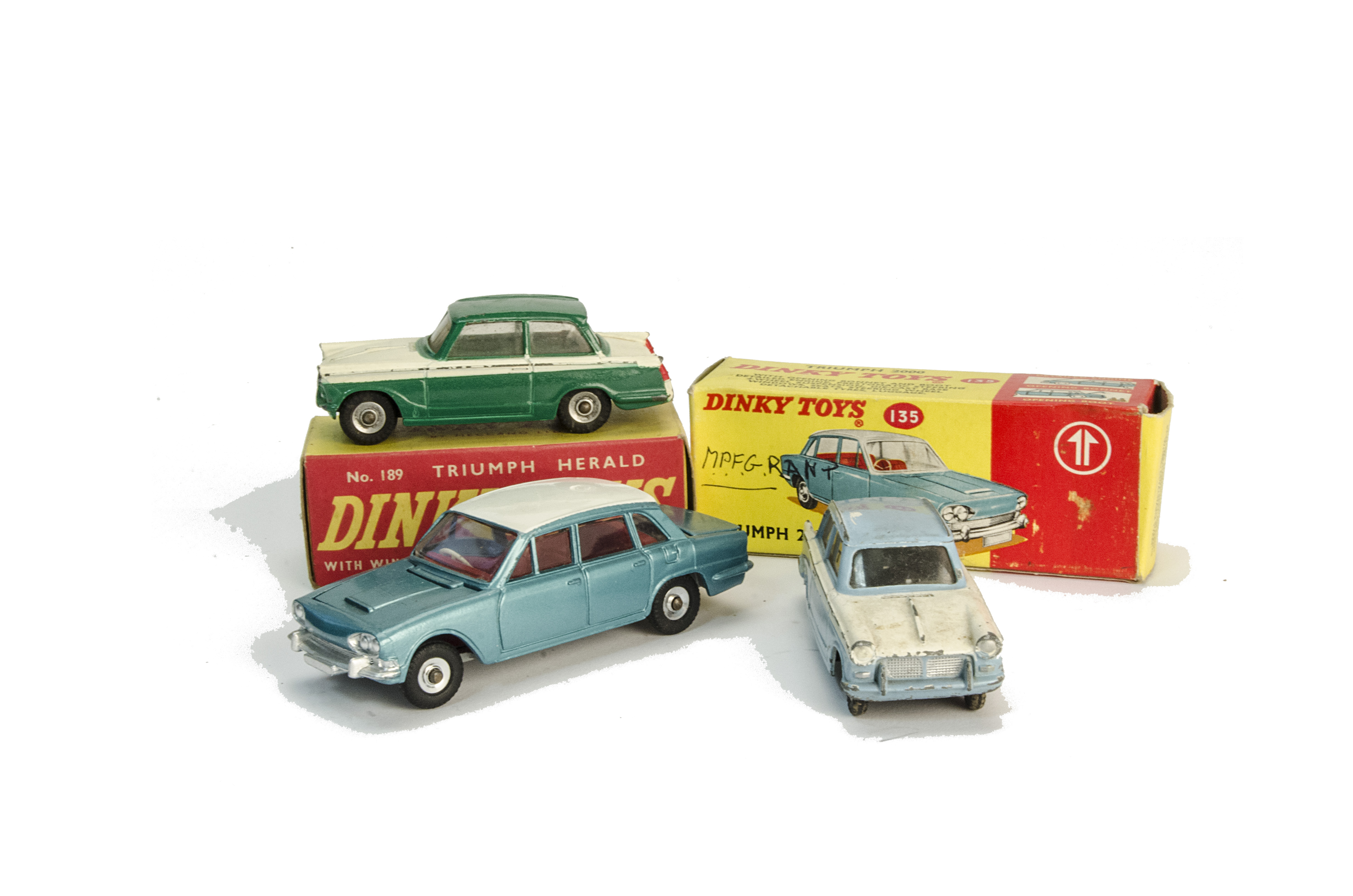 Triumph by Dinky Toys, 135 Triumph 2000, metallic green body, white roof, red interior, E, 189