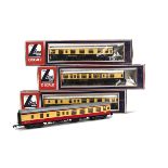 Lima O Gauge Coaching Stock, comprising brake/3rd 34100 in BR red/cream, another in GWR brown/