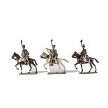 Lucotte post WW2 versions mounted French Napoleonic 2nd Hussars, Bugler and troopers (2), VG,