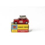 A Corgi Toys 339 Monte-Carlo BMC Mini Cooper S, red body and interior, white roof, RN177, 2 spare