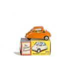 A Corgi Toys 233 Heinkel Economy Car, orange body, lemon interior, detailed cast hubs, in original