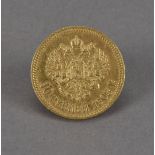 An early 20th century Russian 10 Rouble gold coin, dated 1913, 8.7g, VF