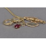 Four items of gold Victorian and later jewellery, including two 18ct gold sapphire and diamond