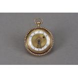A fine late 19th century continental gold lady's fob watch, having seed pearl and blue enamel bezel,