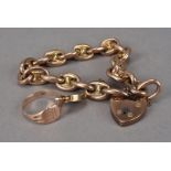 A Victorian 9ct gold bracelet, anchor chain links with heart shaped padlock clasp, together with a