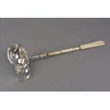A Victorian period or earlier silver plated toddle ladle, having carved and worked bone handle, AF