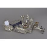 A small collection of silver and silver plate, including a pierced scoop, two small continental