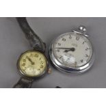 An Art Deco period silver trench style wristwatch, together with a Smiths Empire pocket watch (2)