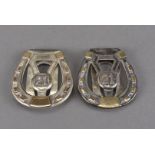 A pair of American novelty sterling silver money clips by Hayward, both with 10k inlaid to horseshoe