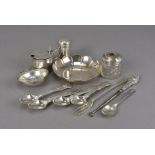 A collection of silver items, including a 1970s Irish silver presentation dish, four kings pattern