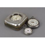 A late Victorian silver pocket watch stand, together with a good gun metal chronograph pocket watch,