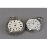 A Victorian silver open faced pocket watch, together with another continental similar example,