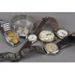 Six vintage wristwatches, including an Art Deco silver cased Waltham trench style example, a