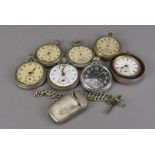 A group of eight damaged pocket watches, various makers to include a military style Albert