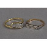 Two Art Deco diamond ring, both illusion platinum set on 18ct gold bands, 4.6g (2)