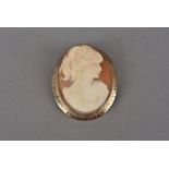 A 9ct gold mounted carved shell cameo brooch