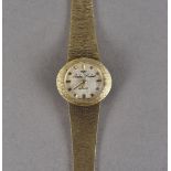 A 1970s 9ct gold Andre Rochat lady's wristwatch, oval case with textured mesh bracelet, with