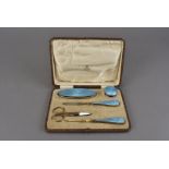 An Art Deco silver and enamel boxed manicure set, retailed by Mappin & Webb, Birmingham 1924, AF