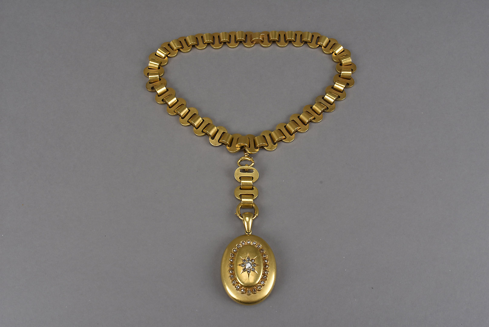 A fine Victorian choker necklace and diamond set locket, c1870s, the oval yellow metal locket, - Image 4 of 4