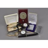 Two Art Deco gold cased wristwatches, one 18ct and one 9ct, together with a silver and a gun metal