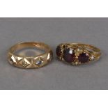 Two 9ct gold and gem set rings, including a late Edwardian garnet and seed pearl example, and a