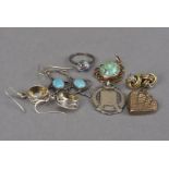 An Arts & Crafts 9ct gold and turquoise pendant, together with a pair of similar period silver and