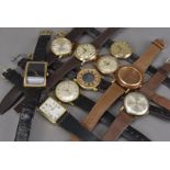 Ten vintage and modern wristwatches, including a gold plated Baume, two by MuDu, a Corvette and