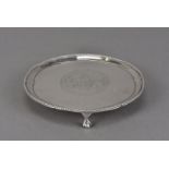 A George III silver card tray by Robert Innes, with engraved monogram to well, London 1778, 6.2 ozt