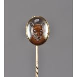 A Victorian Essex crystal intaglio stick pin, having reverse engraved and painted panel of a fox