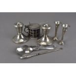 A small group of Victorian and 20th century silver items, including a mustard and spoon, pair of