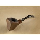 A rare Ehrlich briar estate pipe, of square shaped bowl, with mix grain, and curved stem, stamped to