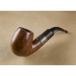 A George V BBB briar estate pipe, the large smooth straight grain bowl, with bent stem, and silver