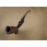 A Bjarne sitter briar estate pipe, free hand carved with sandblast and smooth panelled front, marked