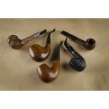 Two Hungarian briar pipes, both with large polished bowls with straight grain and some birds eye,